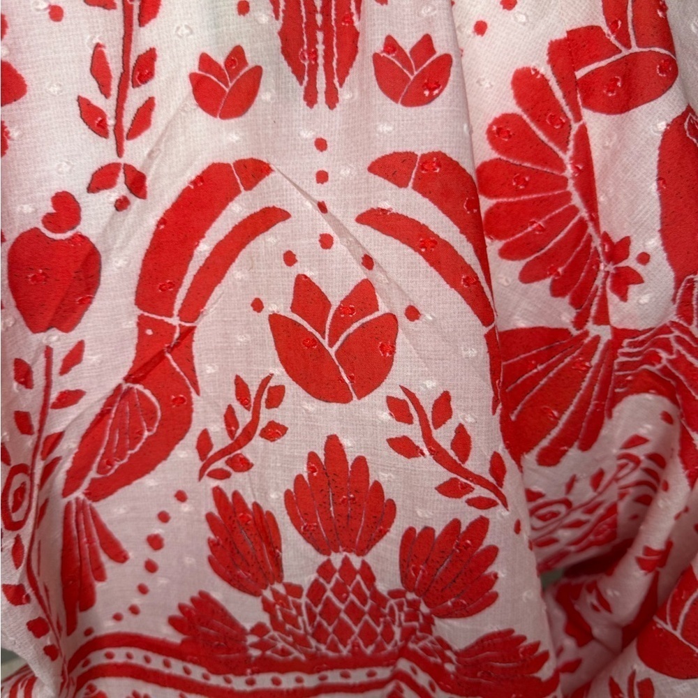 Farm Rio Boho Jungle Top Red and White Floral Crop Top Size Medium - Picture 10 of 14